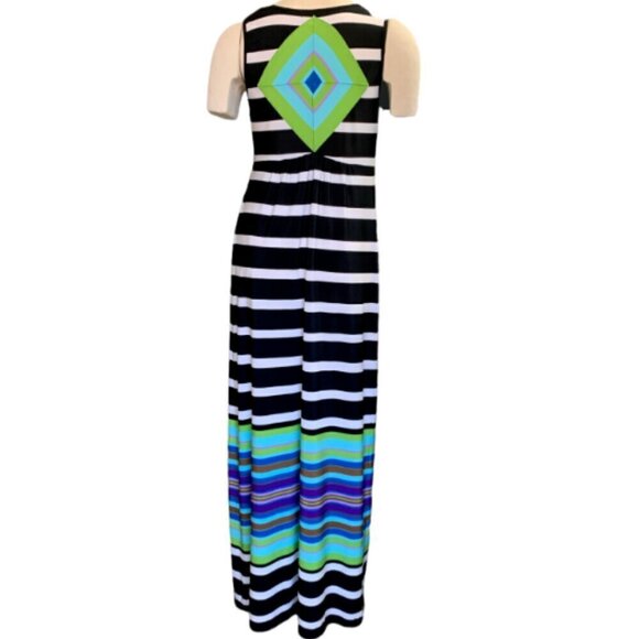 One World V-Neck Maxi Dress Stripes & Diamond Pattern Sz M 15G - Picture 4 of 9